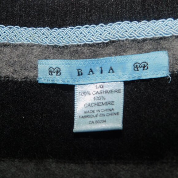 BAIA Womens L Black Gray Striped 100% Cashmere V Neck Sweater - Picture 4 of 11